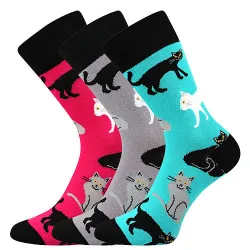 Coolfusky.cz | Vtipné barevné ponožky kočky, barva: magenta, šedá, mátová